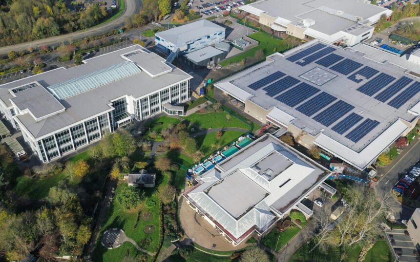 An aerial shot of industrial buildings in Bristol, England
